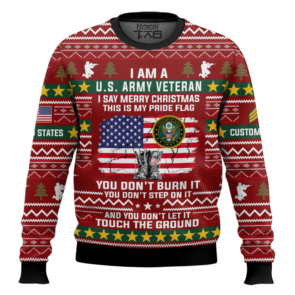 Hooktab US Army This Is My Pride Flag - Custom Name And Rank Ugly Sweater Hooktab US Army This Is My Pride Flag - Custom Name And Rank Ugly Sweater