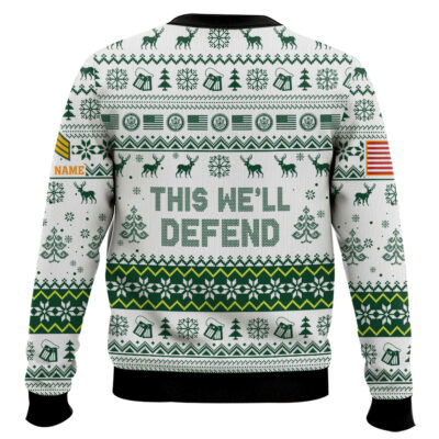 Hooktab US Army This We’ll Defend – Custom Name And Rank Ugly Sweater