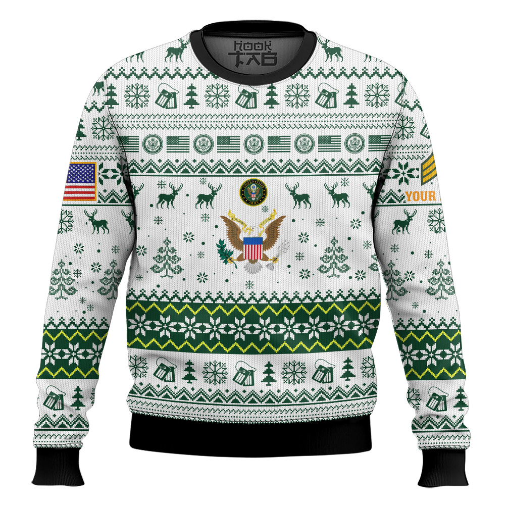 Hooktab US Army This We'll Defend - Custom Name And Rank Ugly Sweater Hooktab US Army This We'll Defend - Custom Name And Rank Ugly Sweater