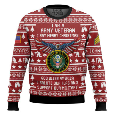 US Army Veteran Merry Christmas - Custom Name And Rank Ugly Sweater