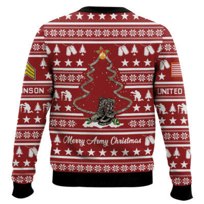 Hooktab US Army Veteran Merry Christmas – Custom Name And Rank Ugly Sweater