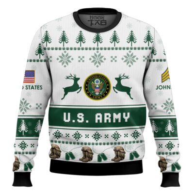 US Army Veteran Proudly Served - Custom Name And Rank Ugly Sweater