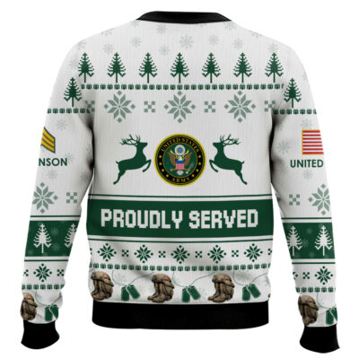 Hooktab US Army Veteran Proudly Served – Custom Name And Rank Ugly Sweater