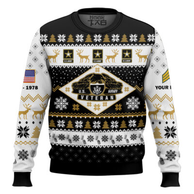 US Army Veterans - Custom Name, Rank And Years Of Service Ugly Sweater
