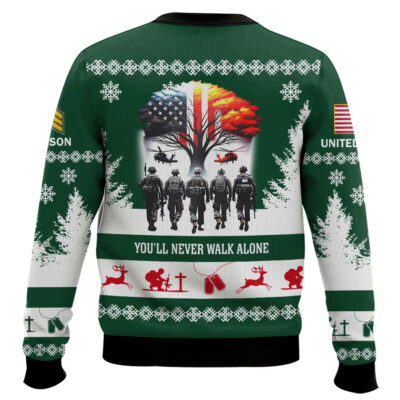 Hooktab US Army You’ll Never Walk Alone – Custom Name and Rank Ugly Sweater