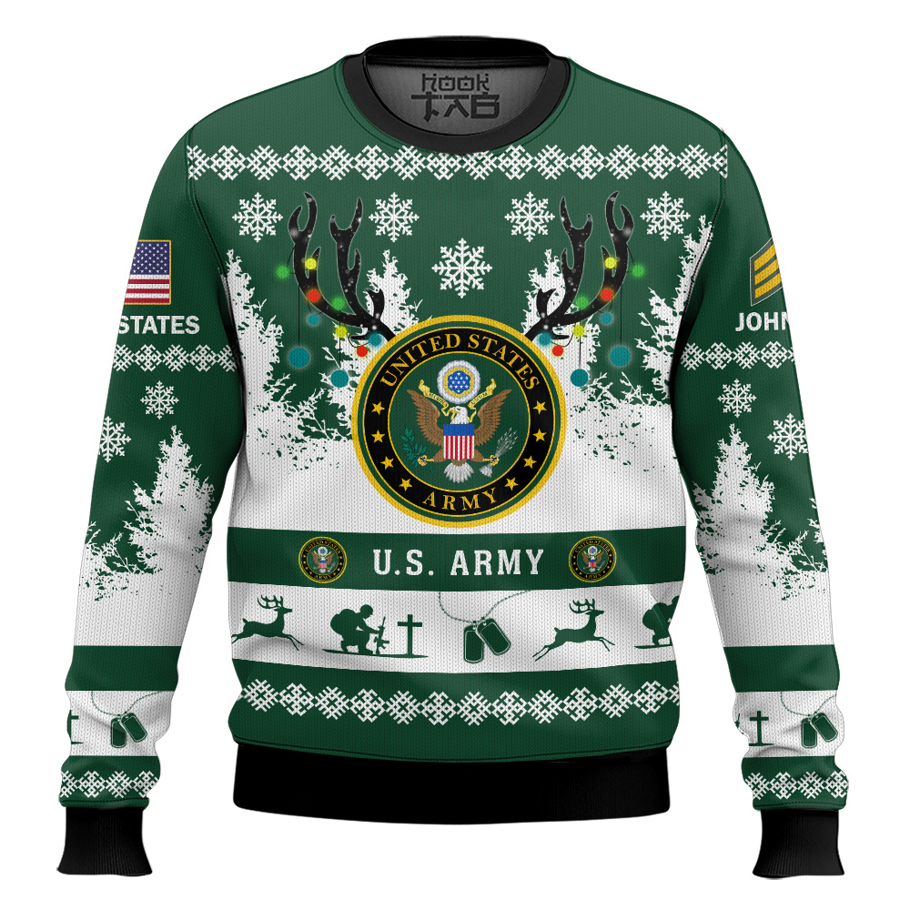 Hooktab US Army You'll Never Walk Alone - Custom Name and Rank Ugly Sweater Hooktab US Army You'll Never Walk Alone - Custom Name and Rank Ugly Sweater