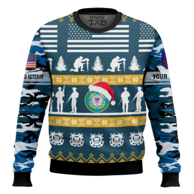 US Coast Guard Be Nice To Veterans Remember Santa Is Always Watching - Custom Name And Rank Ugly Sweater