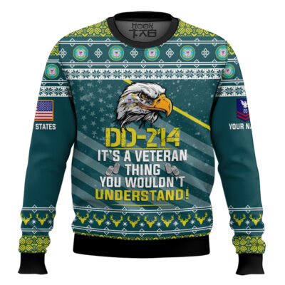 US Coast Guard DD-214 It's A Veteran Thing You Wouldn't Understand - Custom Name And Rank Ugly Sweater