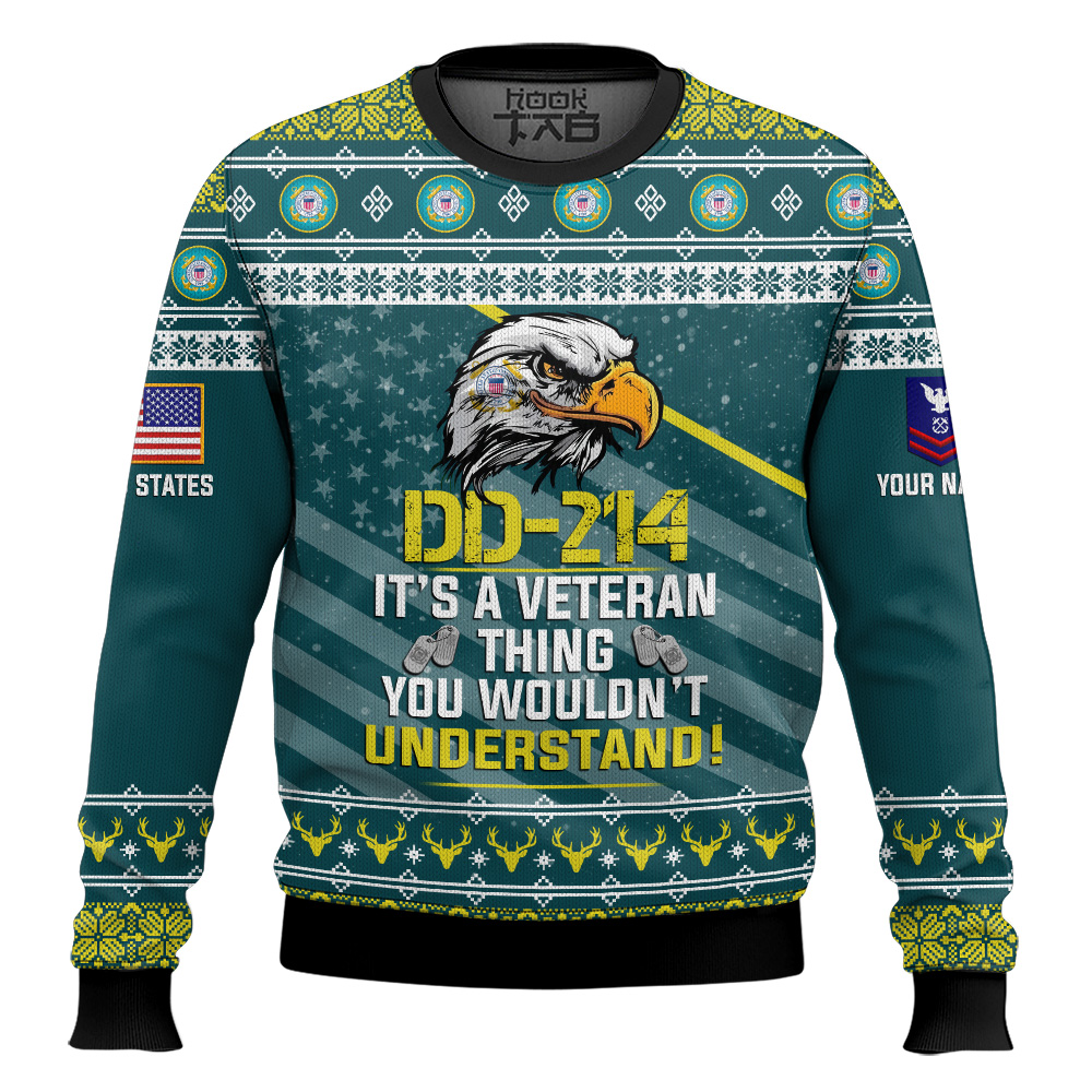 Hooktab US Coast Guard DD-214 It's A Veteran Thing You Wouldn't Understand - Custom Name And Rank Ugly Sweater Hooktab US Coast Guard DD-214 It's A Veteran Thing You Wouldn't Understand - Custom Name And Rank Ugly Sweater