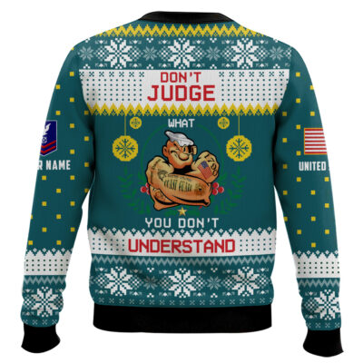 Hooktab US Coast Guard Don’t Judge What You Don’t Understand – Custom Name And Rank Ugly Sweater