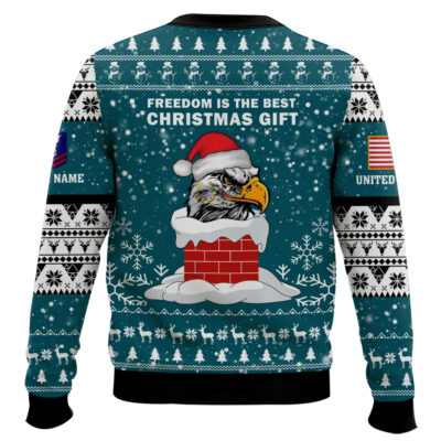Hooktab US Coast Guard Freedom Is The Best Gift – Custom Name And Rank Ugly Sweater