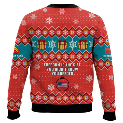 Hooktab US Coast Guard Freedom Is The Gift You Didn’t Know You Needed – Custom Name And Rank Ugly Sweater
