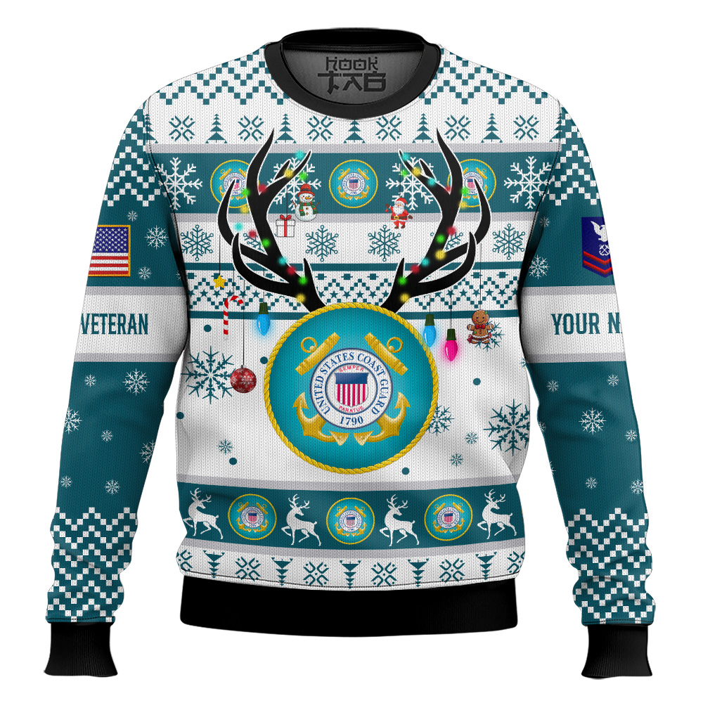 Hooktab US Coast Guard God Found The Strongest Men And Made Them Veteran - Custom Name And Rank Ugly Sweater Hooktab US Coast Guard God Found The Strongest Men And Made Them Veteran - Custom Name And Rank Ugly Sweater