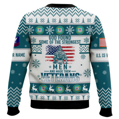 Hooktab US Coast Guard God Found The Strongest Men And Made Them Veteran – Custom Name And Rank Ugly Sweater
