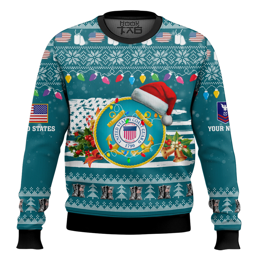 Hooktab US Coast Guard Have Yourself A Military Christmas - Custom Name And Rank Ugly Sweater Hooktab US Coast Guard Have Yourself A Military Christmas - Custom Name And Rank Ugly Sweater