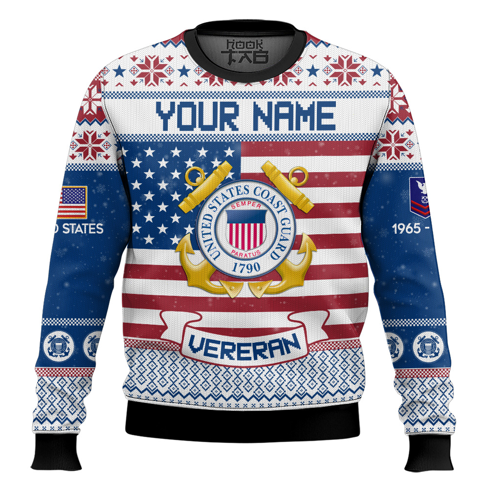Hooktab US Coast Guard I Served - Custom Name, Rank And Years Of Service Ugly Sweater Hooktab US Coast Guard I Served - Custom Name, Rank And Years Of Service Ugly Sweater