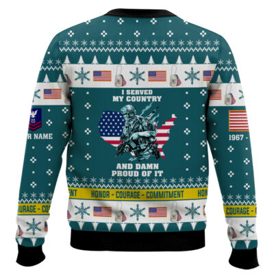 Hooktab US Coast Guard I Served My Country And Damn Proud Of It – Custom Name, Rank And Years Of Service Ugly Sweater