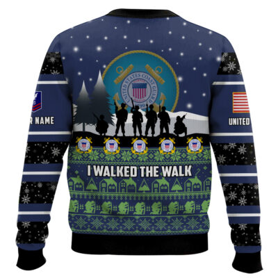 Hooktab US Coast Guard I Walked The Walk – Custom Name And Rank Ugly Sweater
