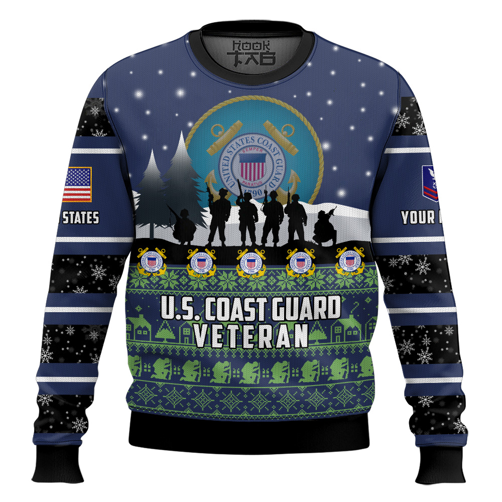 Hooktab US Coast Guard I Walked The Walk - Custom Name And Rank Ugly Sweater Hooktab US Coast Guard I Walked The Walk - Custom Name And Rank Ugly Sweater