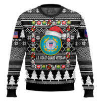 Hooktab US Coast Guard I'm A Veteran, Of Course I'm On The Nice List - Custom Name And Rank Ugly Sweater