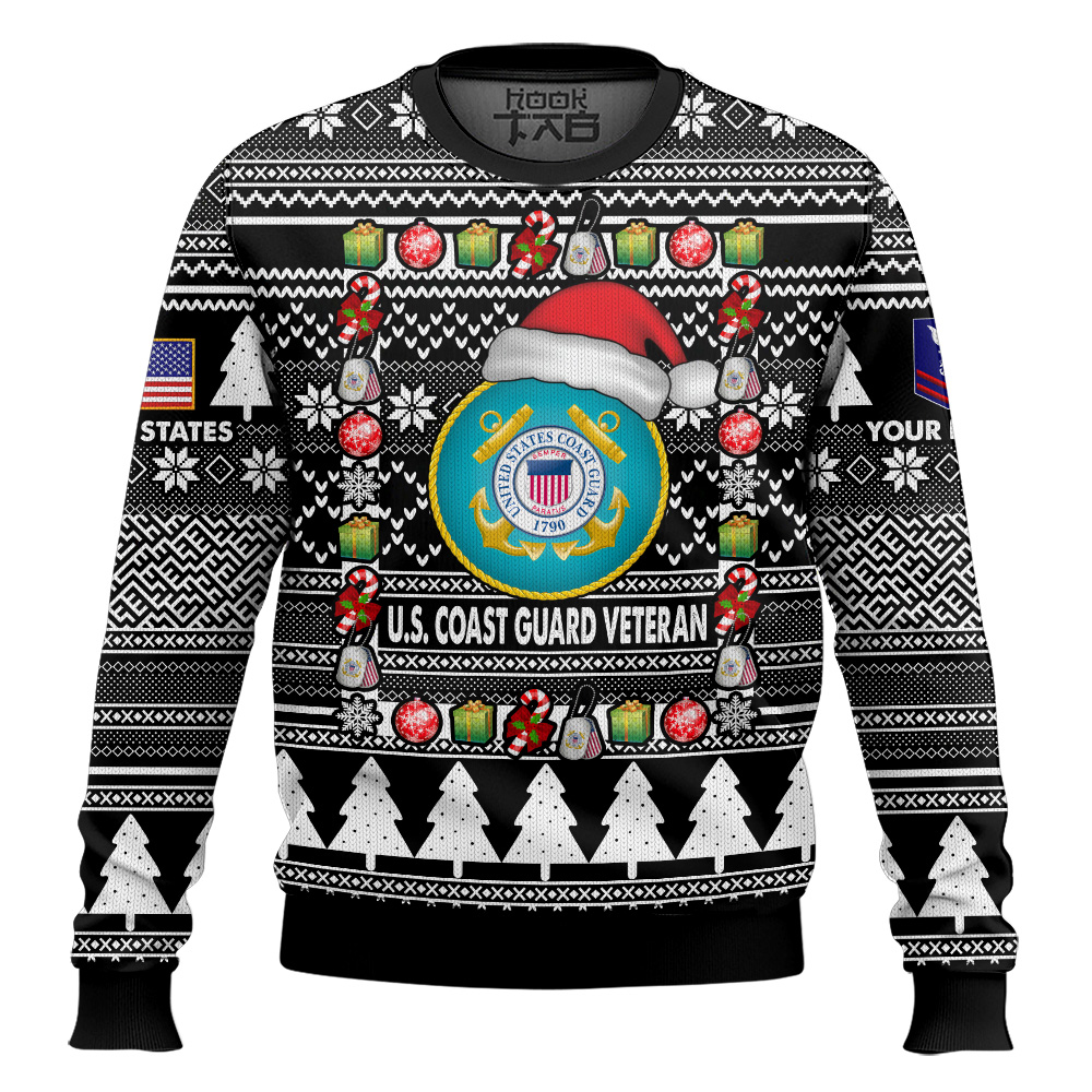 Hooktab US Coast Guard I'm A Veteran, Of Course I'm On The Nice List - Custom Name And Rank Ugly Sweater Hooktab US Coast Guard I'm A Veteran, Of Course I'm On The Nice List - Custom Name And Rank Ugly Sweater