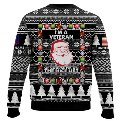 Hooktab US Coast Guard I’m A Veteran, Of Course I’m On The Nice List – Custom Name And Rank Ugly Sweater