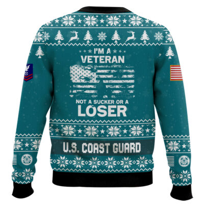 Hooktab US Coast Guard I’m Veteran Not A Sucker Or A Loser – Custom Name, Rank And Year Of Service Ugly Sweater