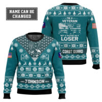 Hooktab US Coast Guard I'm Veteran Not A Sucker Or A Loser - Custom Name, Rank And Year Of Service Ugly Sweater