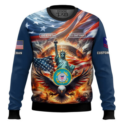 US Coast Guard Liberty Eagle - Custom Name, Rank And Years Of Service Ugly Sweater