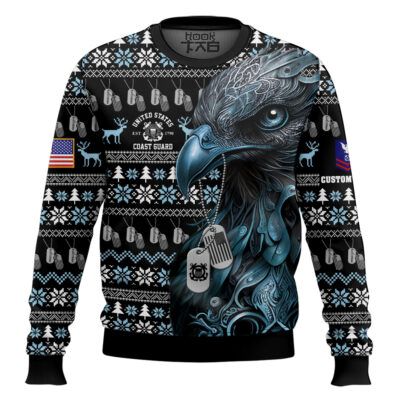US Coast Guard Liberty Eagle I Served My Country - Custom Name And Rank Ugly Sweater