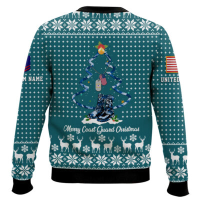 Hooktab US Coast Guard Merry Christmas – Custom Name And Rank Ugly Sweater