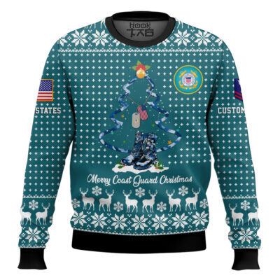 US Coast Guard Merry Christmas - Custom Name And Rank Ugly Sweater