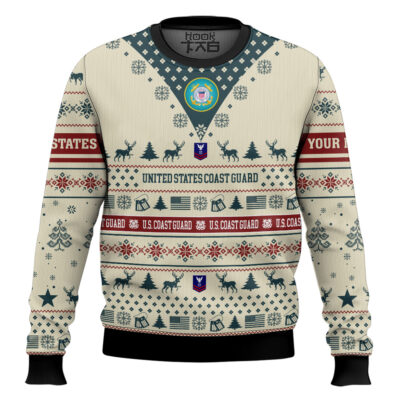 US Coast Guard Merry Christmas Brothers - Custom Name And Rank Ugly Sweater