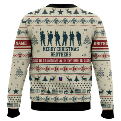 Hooktab US Coast Guard Merry Christmas Brothers – Custom Name And Rank Ugly Sweater