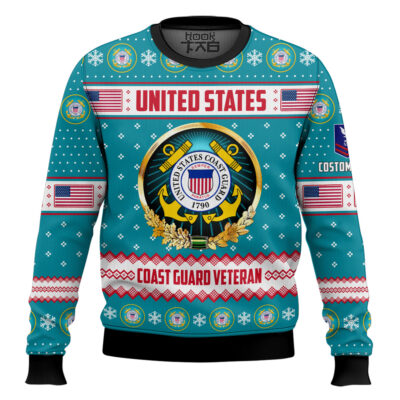 US Coast Guard Merry Christmas Brothers And Sisters - Custom Name And Rank Ugly Sweater
