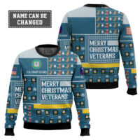 Hooktab US Coast Guard Merry Christmas Veterans - Custom Name And Rank Ugly Sweater