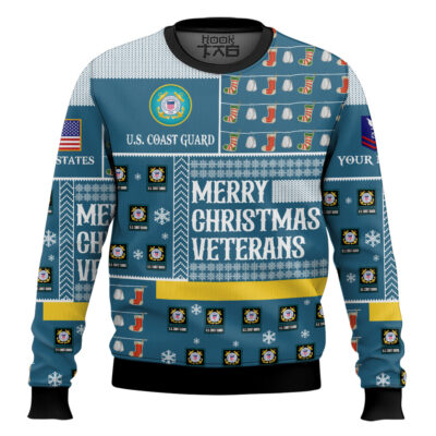 US Coast Guard Merry Christmas Veterans - Custom Name And Rank Ugly Sweater