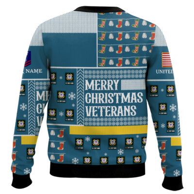 Hooktab US Coast Guard Merry Christmas Veterans – Custom Name And Rank Ugly Sweater