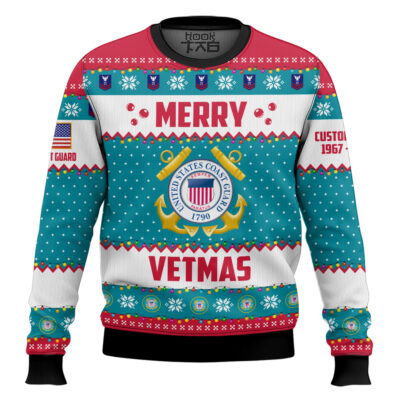 US Coast Guard Merry Vetmas - Custom Name And Years Of Service Ugly Sweater