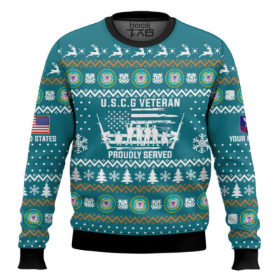 US Coast Guard Merry Xmas Brothers And Sisters - Custom Name And Rank Ugly Sweater