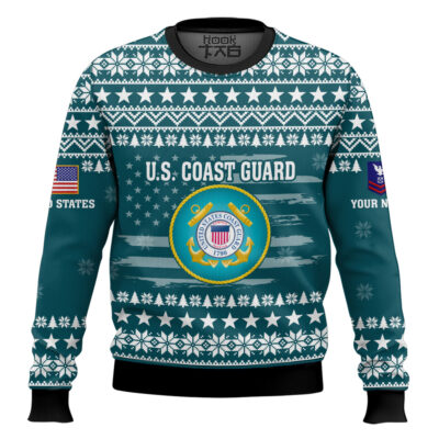 US Coast Guard My Time In Uniform Is Over But Being A Veteran Never Ends - Custom Name And Rank Ugly Sweater