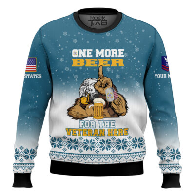 US Coast Guard One More Beer For The Veteran Here - Custom Name And Rank Ugly Sweater