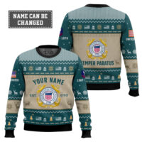 Hooktab US Coast Guard Proud Motto - Custom Name, Rank And Years Of Service Ugly Sweater