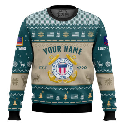US Coast Guard Proud Motto - Custom Name, Rank And Years Of Service Ugly Sweater