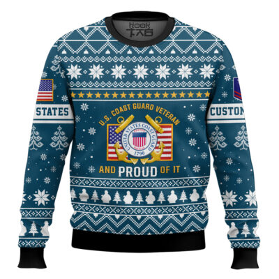 US Coast Guard Proud Veteran - Custom Name And Rank Ugly Sweater