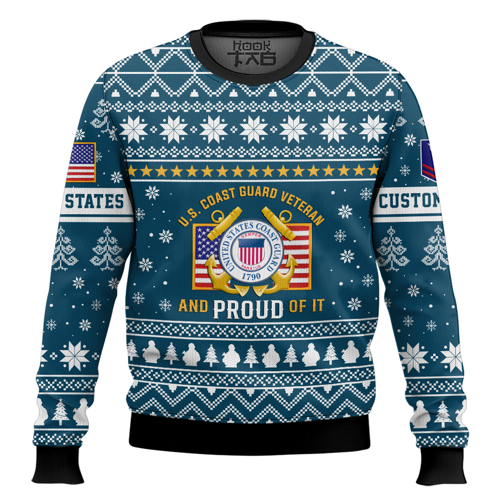 Hooktab US Coast Guard Proud Veteran - Custom Name And Rank Ugly Sweater Hooktab US Coast Guard Proud Veteran - Custom Name And Rank Ugly Sweater