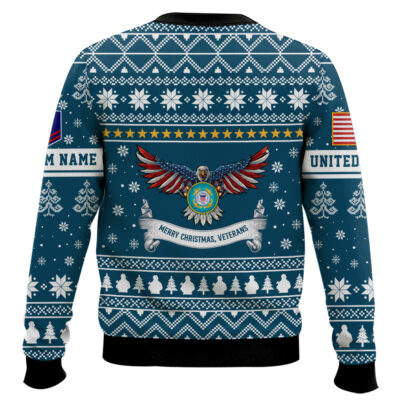 Hooktab US Coast Guard Proud Veteran – Custom Name And Rank Ugly Sweater