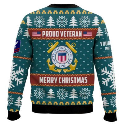 Hooktab US Coast Guard Proud Veteran – Custom Name, Rank And Years Of Service Ugly Sweater