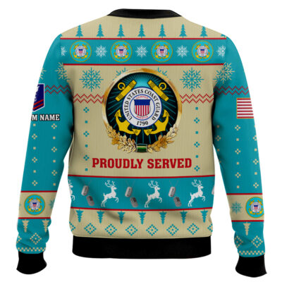 Hooktab US Coast Guard Proudly Served – Custom Name And Rank Ugly Sweater