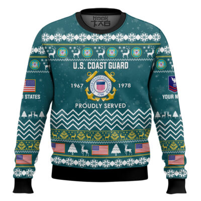 US Coast Guard Proudly Served Veteran - Custom Name, Rank And Years Of Service Ugly Sweater